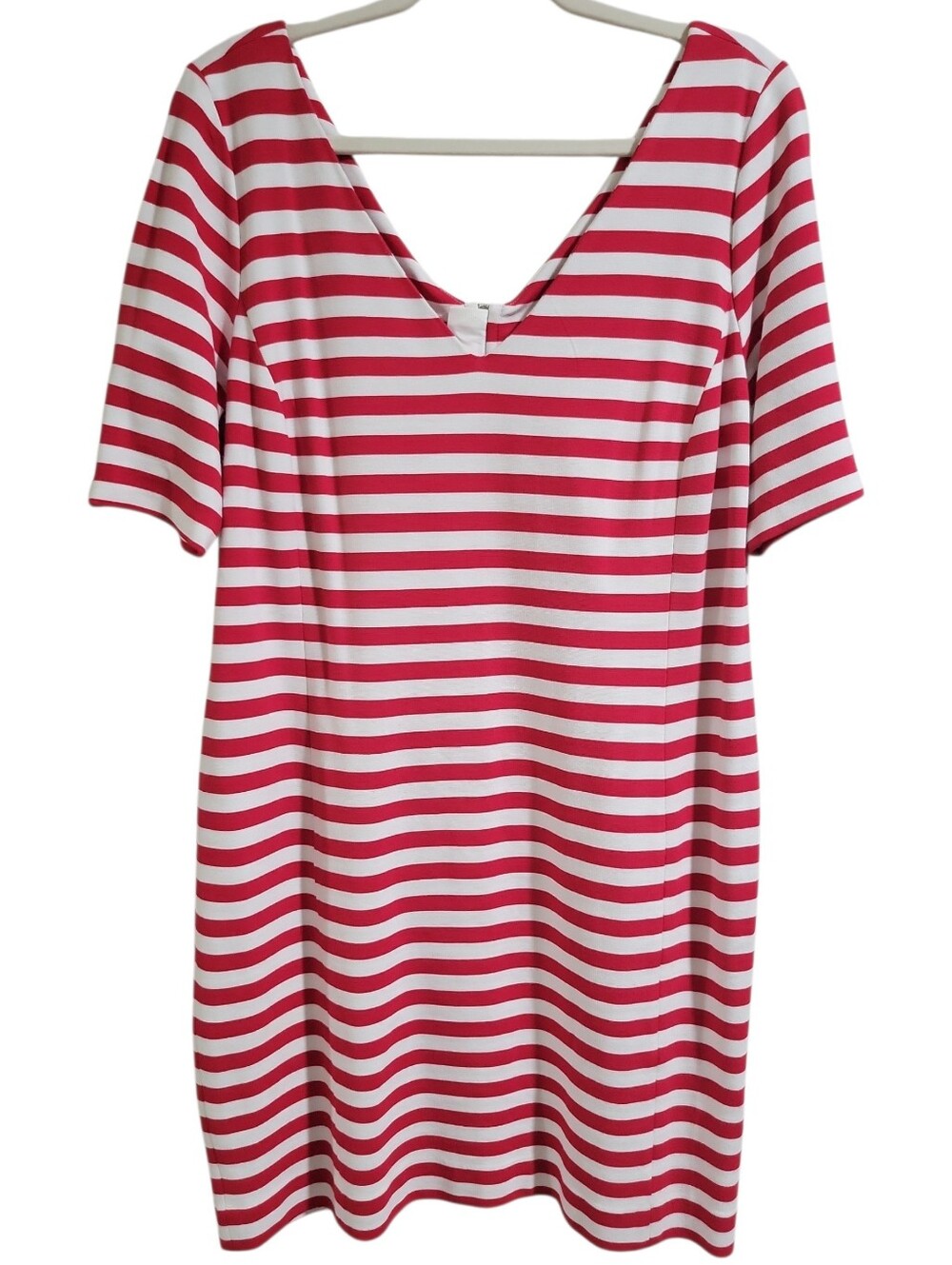 Banana Republic Striped Nautical Ponte Knit V-Neck Mini Dress Size 16 Zippers - Picture 2 of 10